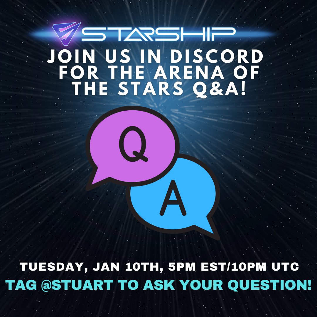 DeployStarShip's tweet photo. Join us in Discord on Tuesday, January 10th at 5PM EST for our Arena of the Stars Q&amp;A!

Join our Discord: https://t.co/gMm3WsTeVB

#deploystarship #GameFi #CardGame #BlockchainGaming #blockchain #Crypto https://t.co/9cGzCrfJUu