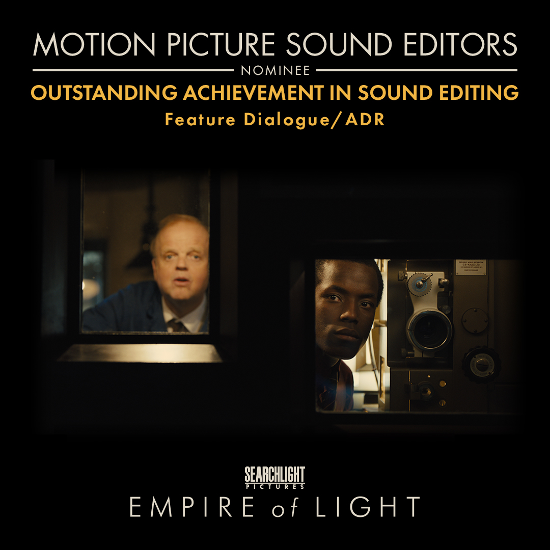 The Motion Picture Sound Editors (<a href="/MPSEOrg/">MPSE</a>) have nominated #EmpireOfLight for OUTSTANDING ACHIEVEMENT IN SOUND EDITING - FEATURE DIALOGUE/ADR!