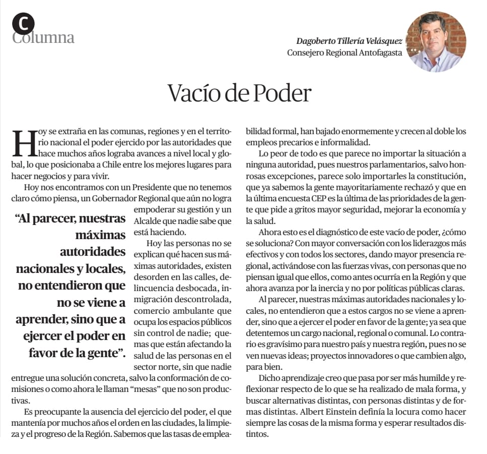 Sugiero leer la columna de CORE Dagoberto Tillería.