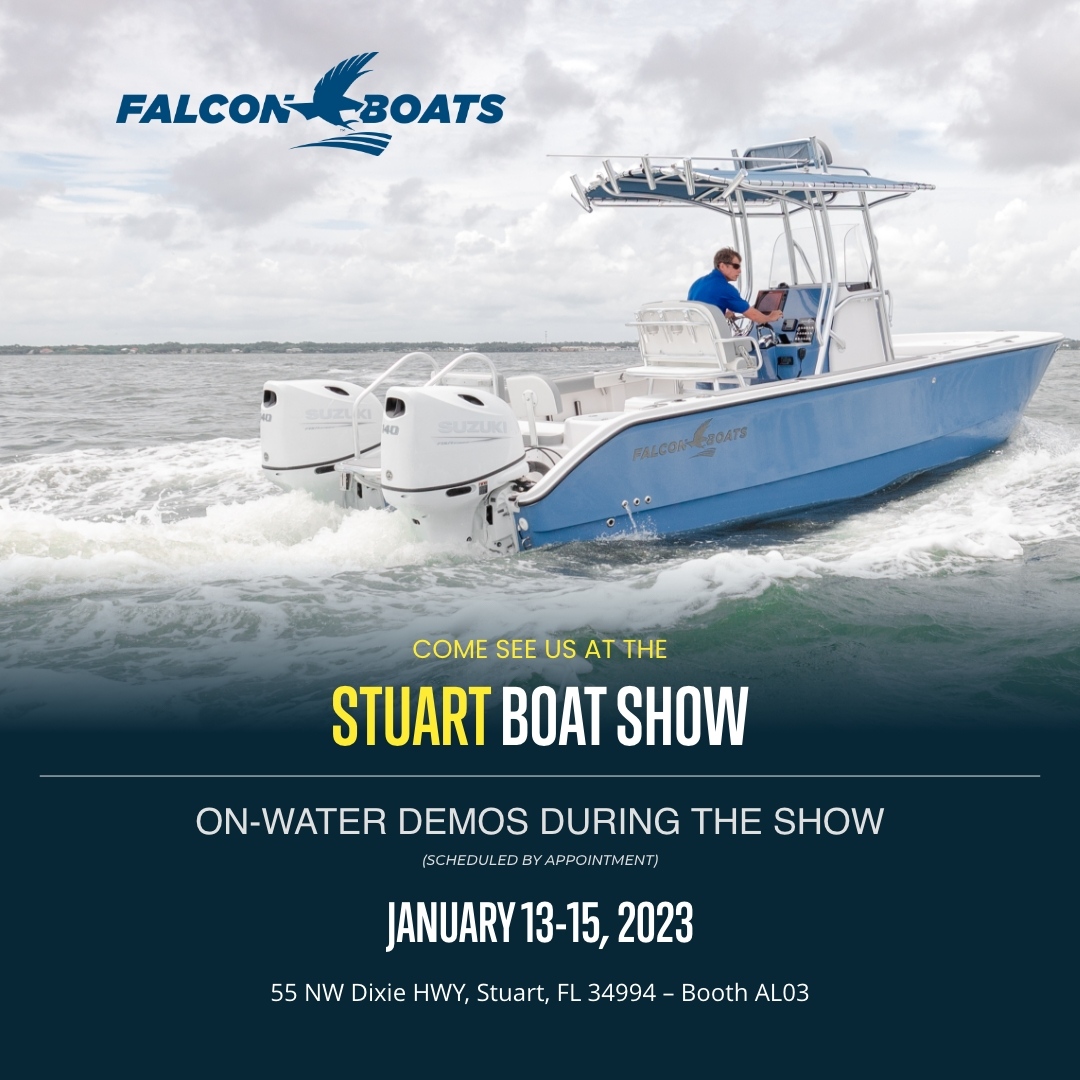 BoatsFalcon's tweet photo. Come see us at the Stuart Boat Show this weekend, We will have our F22 on display and also available for demos.

Find us in Booth AL03

JANUARY 13-15, 2023
55 NW Dixie HWY, Stuart, FL 34994

https://t.co/hWHMV1AdMa https://t.co/MPl8ycQNqX