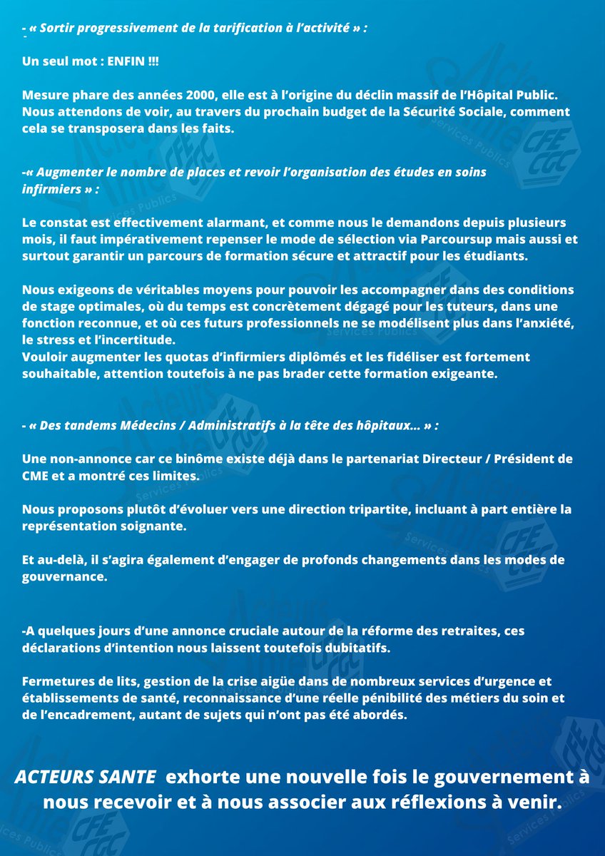 La crise hospitalière,c'est maintenant.
Des ACTES Mr Le #President !
Passé l'effet d'annonce, les personnels de #FPH attendent toujours du concret: ratios soignants/soignés, flexibilité des organisations, conditions de travail, équilibre vie pro/vie perso, pénibilité, salaires...