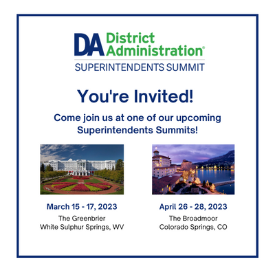 DA_Leadership's tweet photo. Join us this spring at one of our upcoming #Superintendents Summits: White Sulphur Springs, WV and Colorado Springs, CO! 

Which one will you attend? 👀

Register here: https://t.co/AFSBYWM2RB https://t.co/zZrY3fw5ok