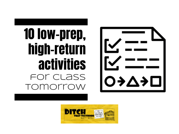 10 low-prep, high-return activities for class TOMORROW

🕵🏻‍♂️Try a 5 clue challenge
🧠Do a brain dump
🎙Share with a class podcast
📊Help students think with a graphic organizer
➕LOTS more ideas with templates and examples!

ditchthattextbook.com/10-low-prep-hi… #ditchbook