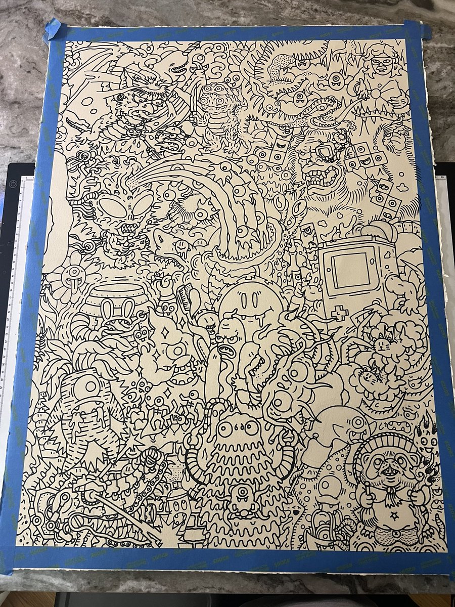 henbohenning's tweet photo. Monster soup volume 2, outline to finish so many hours of painting went into this. The print is 22x30” giclee on water Color texture heavyweight paper. Limited to 250 pieces only. Available https://t.co/tvhlWGkgqc https://t.co/mCpJC0sKmB