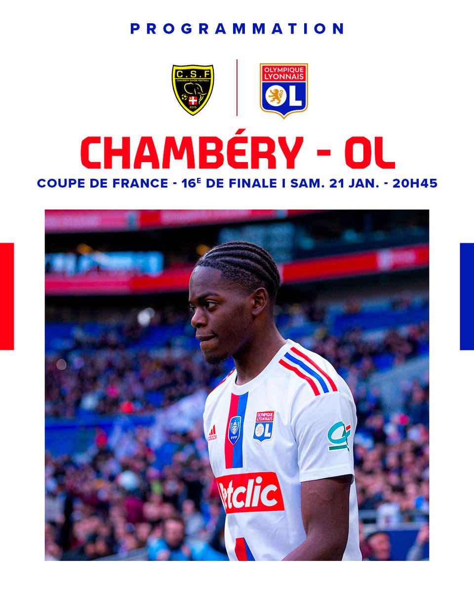 #Programmation 📆 #CSFOL

Nous affronterons Chambéry le samedi 21 janvier à 20h45, dans le cadre des 16ᵉ de finale de la <a href="/coupedefrance/">Хамидов Мехродж</a> ! 🔴🔵

🏟 Rendez-vous sur <a href="/beinsports_FR/">beIN SPORTS</a> ! 📺