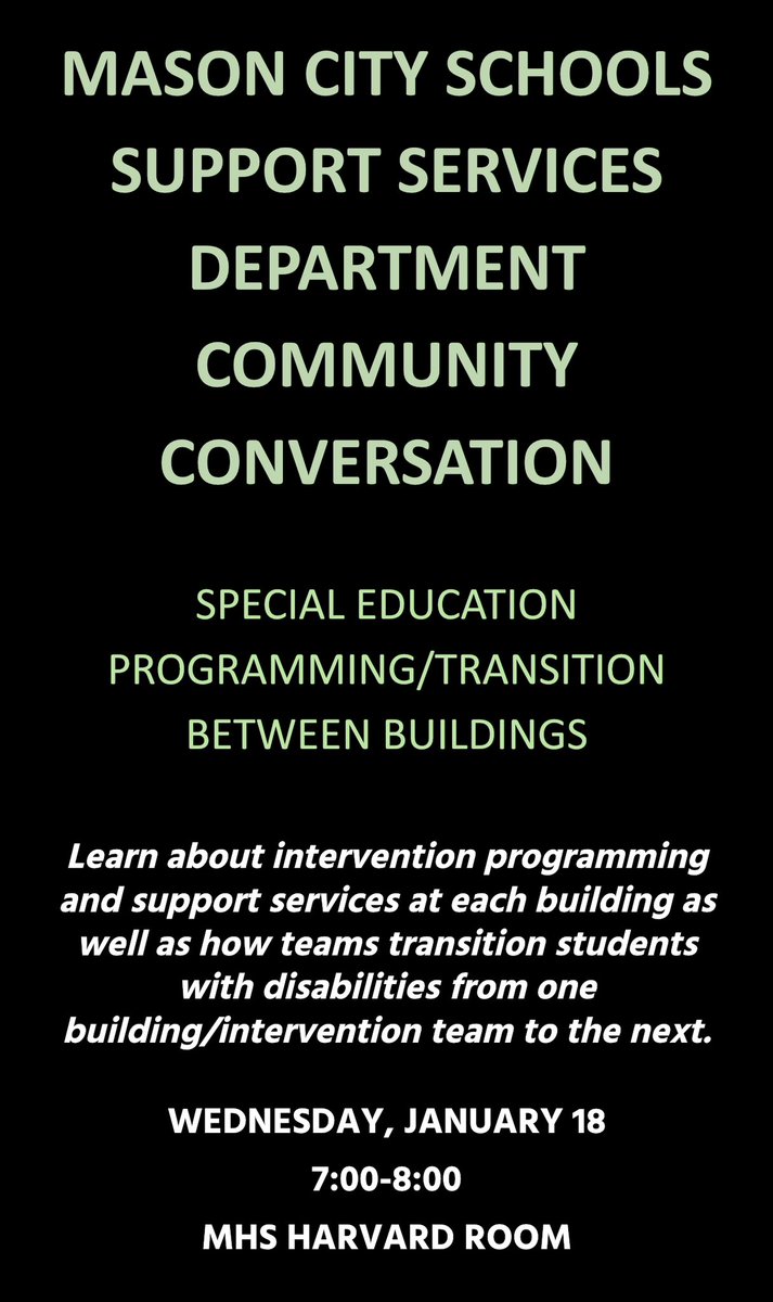 Our 2nd CommUNITY Conversation of the year!  Hope to see you there!  <a href="/MasonSchools/">Mason City Schools</a> <a href="/jodylbergman/">JodyLBergman</a> <a href="/bobby__dodd/">Bobby Dodd</a> <a href="/rompiesb/">Brandon Rompies</a> <a href="/JayReutter/">JayReutter</a> <a href="/principalmesser/">Eric Messer</a> <a href="/javaris_powell/">Javaris Powell</a> <a href="/MrsBly_MECC/">Melissa Bly</a>
