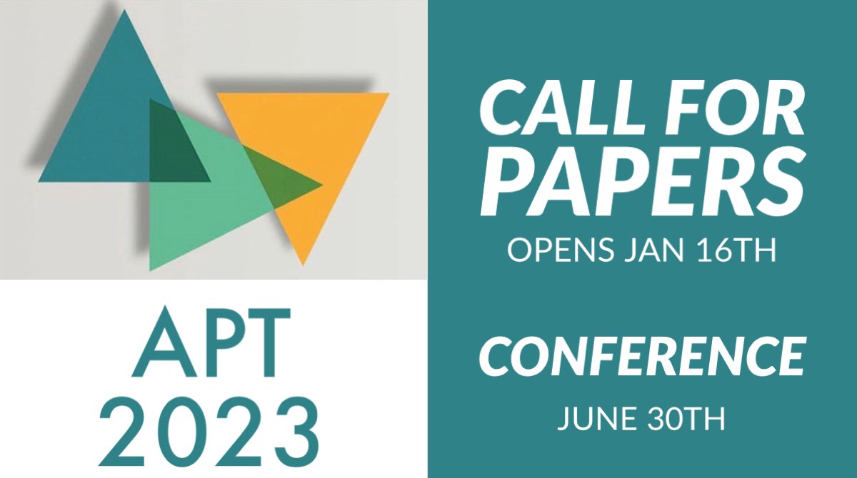 It's that time of year, the APT2023 conference call for papers is out - open for keen beans on Jan 16th. The conference will be at King's College on Friday June 30th. Save the date! Details: reflect.ucl.ac.uk/aptconference/ #aptconf #conference #edtech