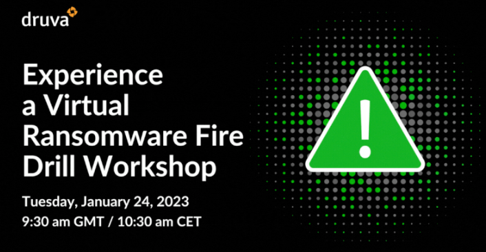 mwestca's tweet photo. Are you prepared for a ransomware attack? Join Druva for a virtual ransomware fire drill workshop and get hands-on experience simulating and responding to a real-world #ransomware incident. https://t.co/W2xJ7QOrRo  https://t.co/y9Ar5ssXZL https://t.co/09OOfvZscZ