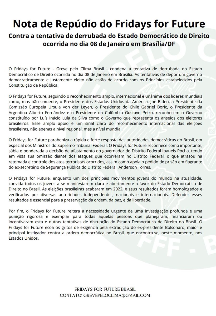 jpfamazonia's tweet photo. O Fridays for Future Brasil - Greve pelo Clima - repudia os ataques ao Estado Democrático de Direito no Brasil. https://t.co/1shdPh0x52