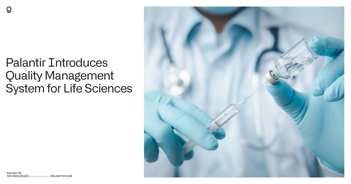 PalantirTech's tweet photo. We are committed to bringing the power of the Foundry platform to GxP-regulated workflows at our life sciences customers. Learn more about the latest development in #Palantir's work in the #healthcare sector: https://t.co/5Xo8eaAJ82 #JPM2023 https://t.co/x3b5t6Z69a
