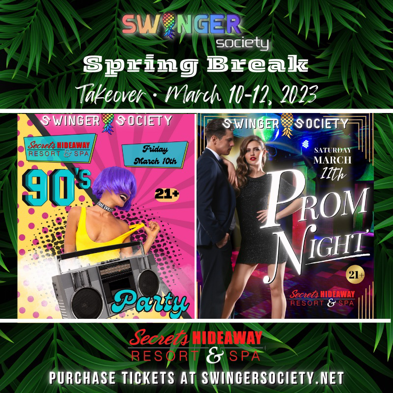 Swinger_Society's tweet photo. Yo you better run and book now! There are only 15 rooms available for Swinger Spring Break; don't miss out! For details and booking, head on over to https://t.co/6E9fUnX417!
#swingersociety #springbreak #swingerevent #lifestyleevent #hoteltakeover #party #swingers #90s #adultprom https://t.co/S6Y2z9zRvz