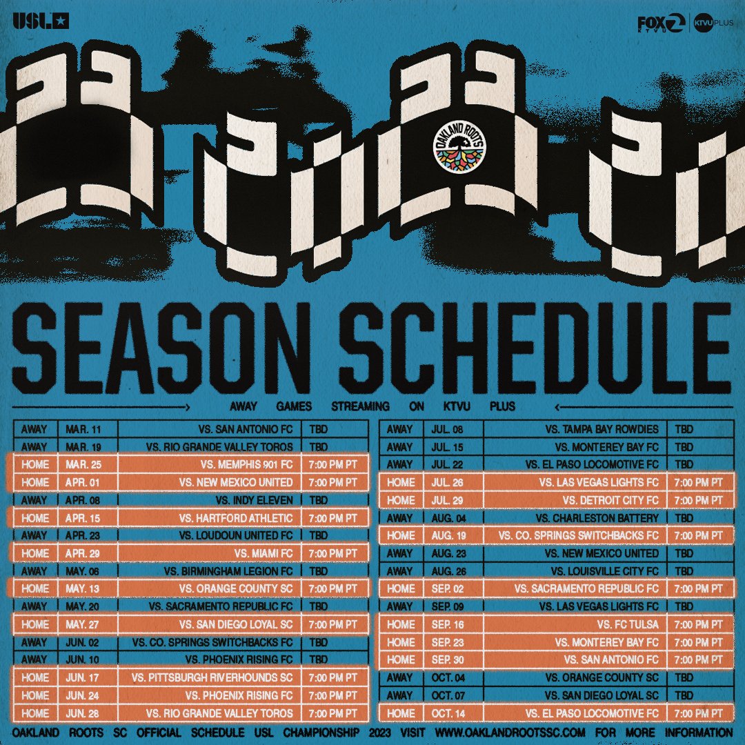 oaklandrootssc's tweet photo. Oakland Roots Sports Club Announce Full 2023 USL Championship Season Schedule.

Read More: https://t.co/GRHhwSoYQv

Buy Tickets: https://t.co/8C95gUUUkY

#KnowYourRoots https://t.co/APR3nZGDXD