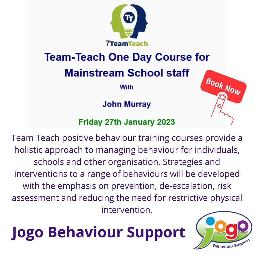 JogoBehaviour's tweet image. Available to book now, for more information please click here: jogobehavioursupport.com/courses.php

#teamteach #schools #behavioursupport #jogobehavioursupport #teaching #holisticapproach