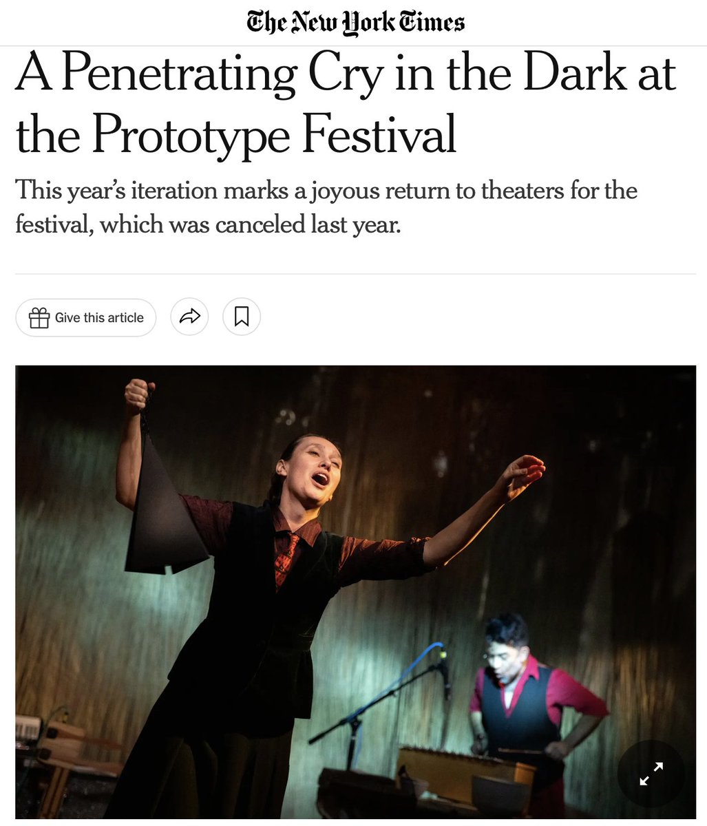 The New York Times has visited several productions of PrototypeFestival and here's what they have to say about 'In Our Daughter's Eyes' now playing at BPAC: 'Has more of the chamber-metal spirit that is a Prototype trademark' Only five performances left! prototypefestival.org/shows/in-our-d…
