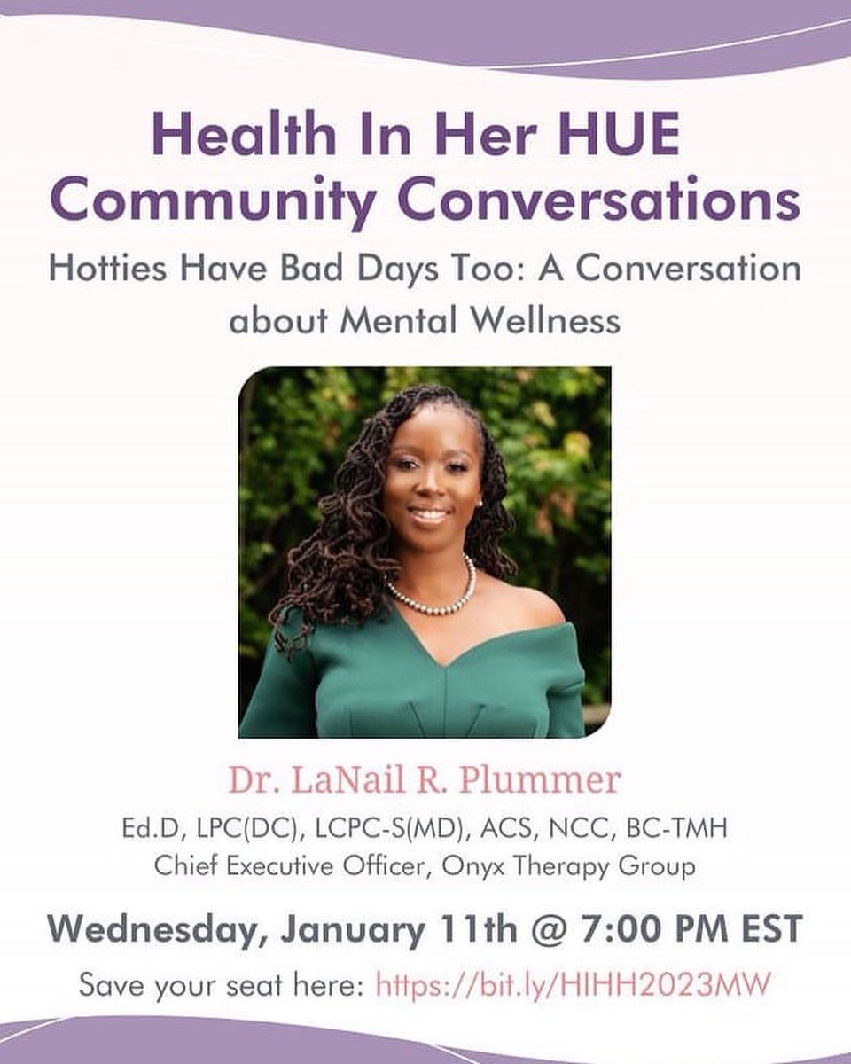 hlthcarescoop's tweet image. Tap into @HealthInHerHue this Wednesday, January 11th for my interview with Dr. LaNail Plummer on mental health in 2023! 🎉