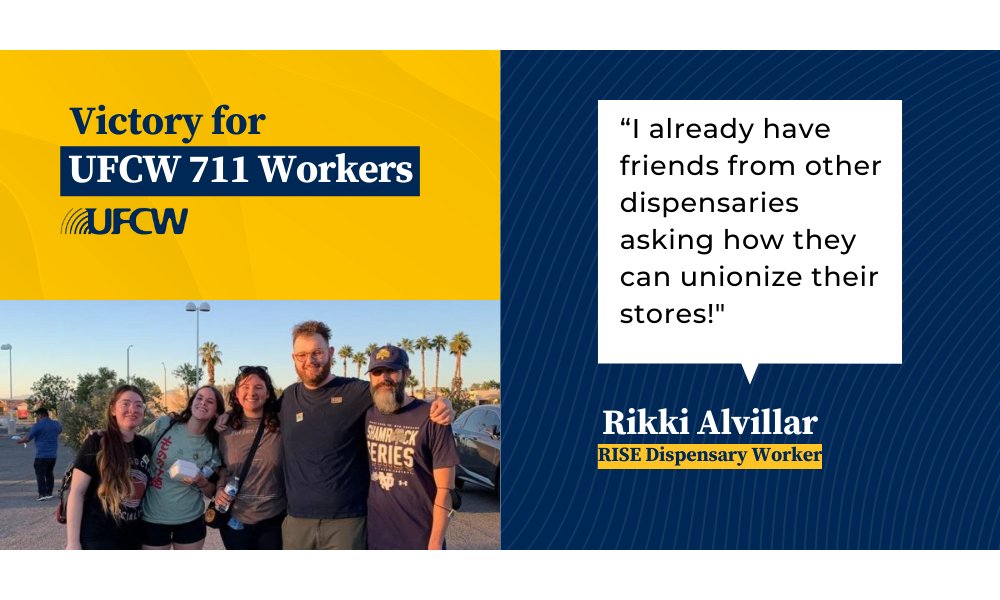 UFCW's tweet photo. #UFCWVictory βπΏβπ»βπ½βπΎ
Congratulations to RISE dispensary cannabis workers in Henderson, NV, who recently joined UFCW Local 711. The budtenders and inventory specialists hope to address workplace safety issues and improved benefits in their new contract. https://t.co/gI1ftNfZaQ https://t.co/99oqtCRZ5h