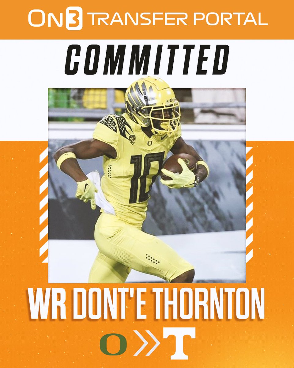 🚨BREAKING🚨 Former Oregon WR Dont'e Thornton has committed to Tennessee🍊

Story: on3.com/college/tennes…