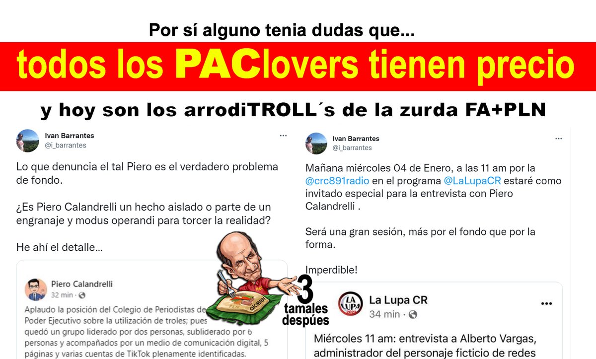 fabiovillalobo5's tweet photo. @sasa_costa_rica @elmundocr @i_barrantes @sasa_costa_rica es que mi entrañable @i_barrantes estaba muy ocupado defendiendo el TROLL y evitando a toda costa que se supiera que su colega #PAClovers lo pretendía el PLN.
Pero el ataque articulado PLN-FA-Prensa al final les exploto en la cara, tal como YO lo dije desde !! https://t.co/nMJw1CEcBu