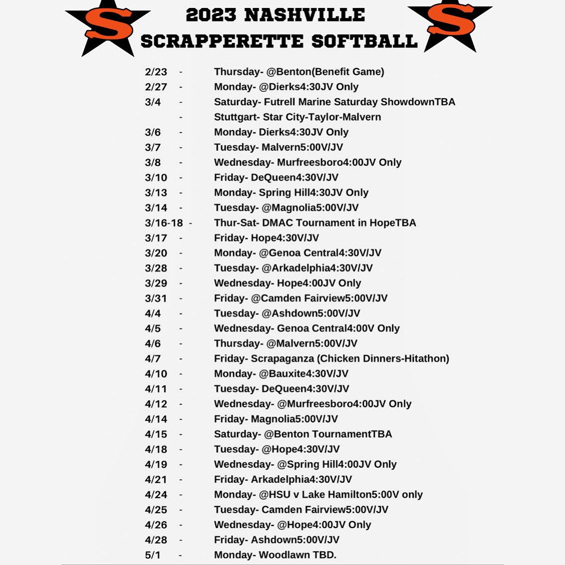 ScrapSoftball's tweet photo. UPDATED SCHEDULE* https://t.co/m1Kj7GA8eb