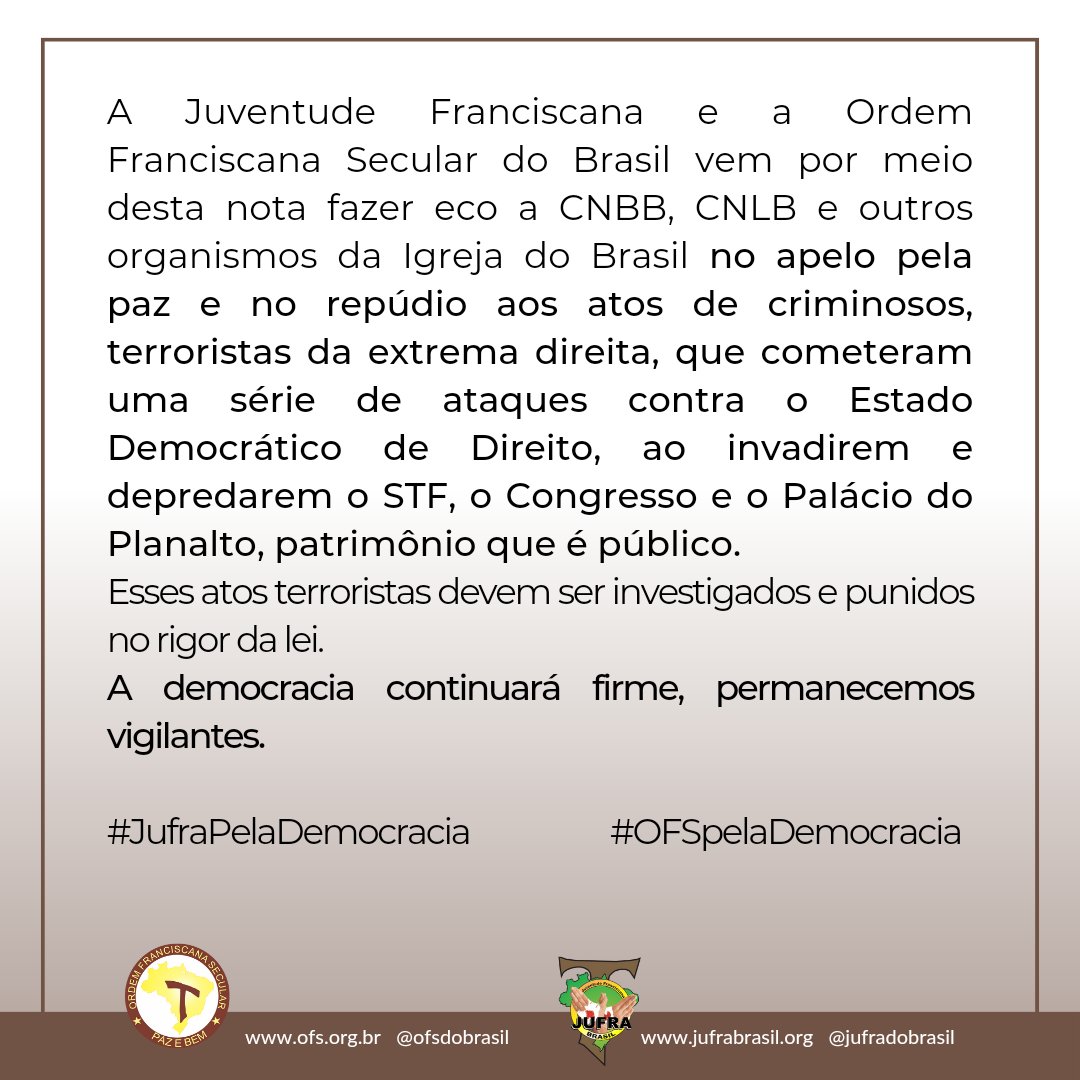 ofsdobrasil's tweet photo. Nota de repúdio conjunta OFS e JUFRA do Brasil https://t.co/HNy3qzSwkV