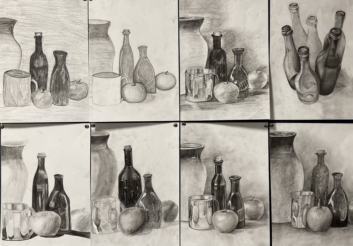 Some excellent Still Life tonal drawings from class 3E, well done S3!