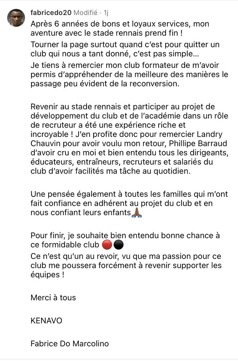 RauzyFrancois's tweet photo. Sur son compte Instagram, l’ancien joueur du #SRFC Fabrice do Marcolino annonce qu’il ne travaille plus pour le club. Il était recruteur pour l’Academie depuis 6 ans. https://t.co/G0DDg0S6He