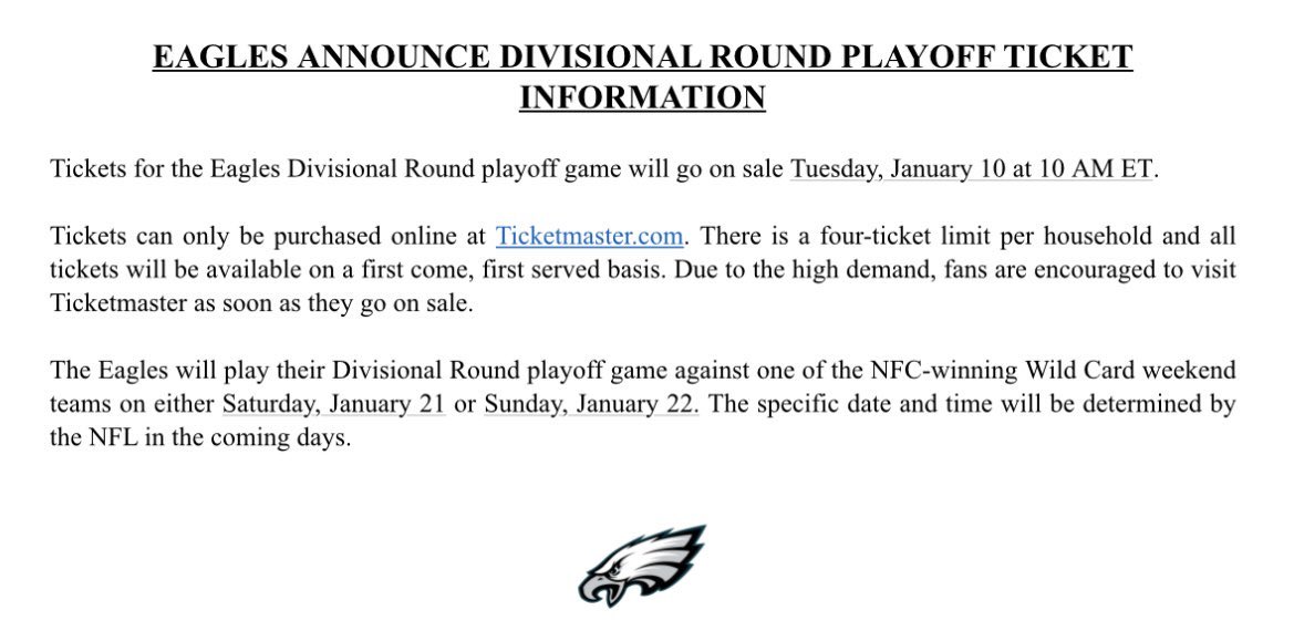 Eagles Nation on X: 'Divisional Round playoff tickets will go on