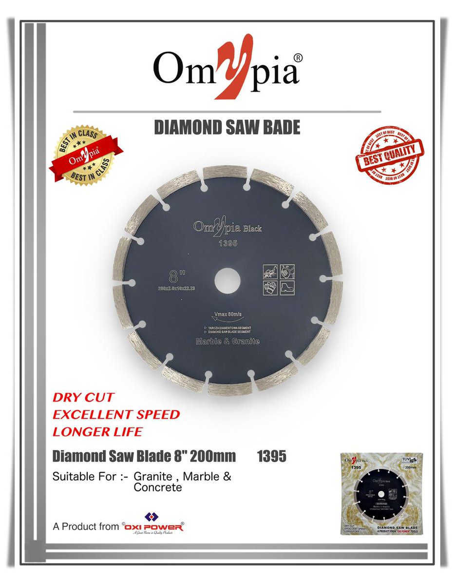 tradebrick_in's tweet image. 'Omypia' Diamond Saw Blade by Oxi Power Tools available at Trade Brick

* Dry Cut
* Excellent Speed
* Longer Life

Contact us for more details @ +91 - 98294202802 or visit our website: tradebrick.in

#tradebrick #DiamondSawBlade #oxipower #omypia