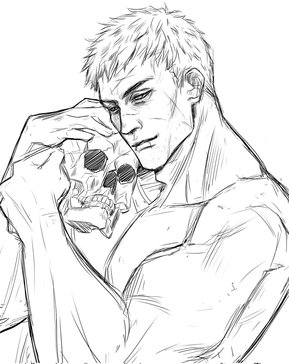Redrawing a scene from the comic :(
"In your hands you hold your mother's skull"
#SimonRiley #ghost #mw2 #sketch #wip 
