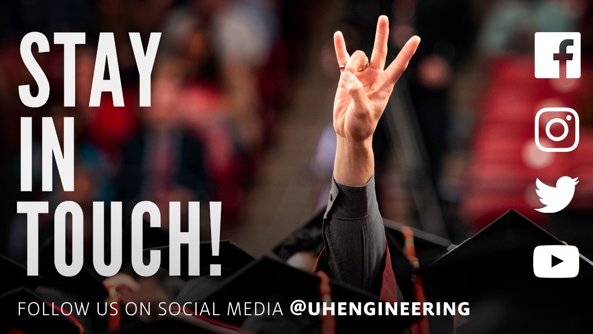 UHEngineering's tweet photo. New to the #CullenCollege? Stay connected by following us on social media! Give us a follow on these social media platforms: Facebook, Instagram, LinkedIn and YouTube. #engineeredforwhatsnext #followus #UHEngineer https://t.co/GdysorrAHO