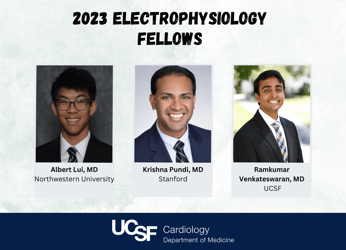 In July we welcome an amazing group of EP fellows @UCSF. We look forward to working with you Albert Liu, @KrishnaPundi and Ramkumar Venkateswaran. #fellowshipmatch @HeartUCSF @UCSFHospitals @JDMossMD