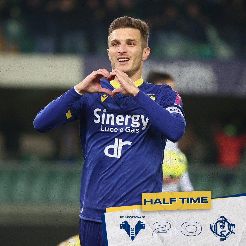 45+3' | FINE PRIMO TEMPO

La doppietta di #Lazovic fissa il 2-0 a metà gara. DAI RAGAZZI, DAI RAGAZZI! 🟡🔵

#VeronaCremonese 2-0

#DaiVerona #SerieATIM