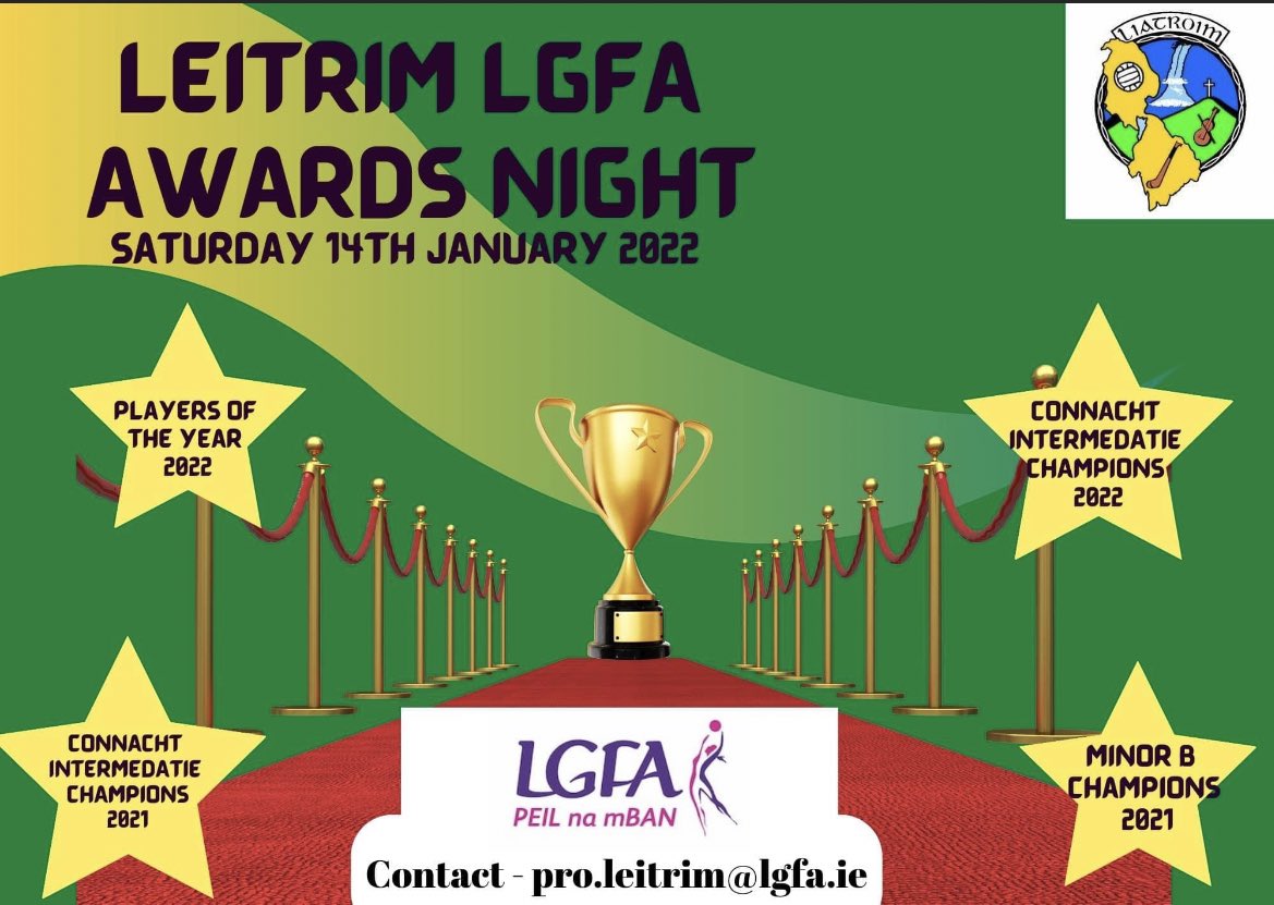 LeitrimLGFA's tweet photo. We are so excited to have our awards night this weekend, where both club and county players of the year will be celebrated
Catching up on some of our successes over the last couple of years.
Leitrim LGFA will be holding their awards night in the Bush Hotel on Saturday 14th Jan 23 https://t.co/lVJC1Lwcdo