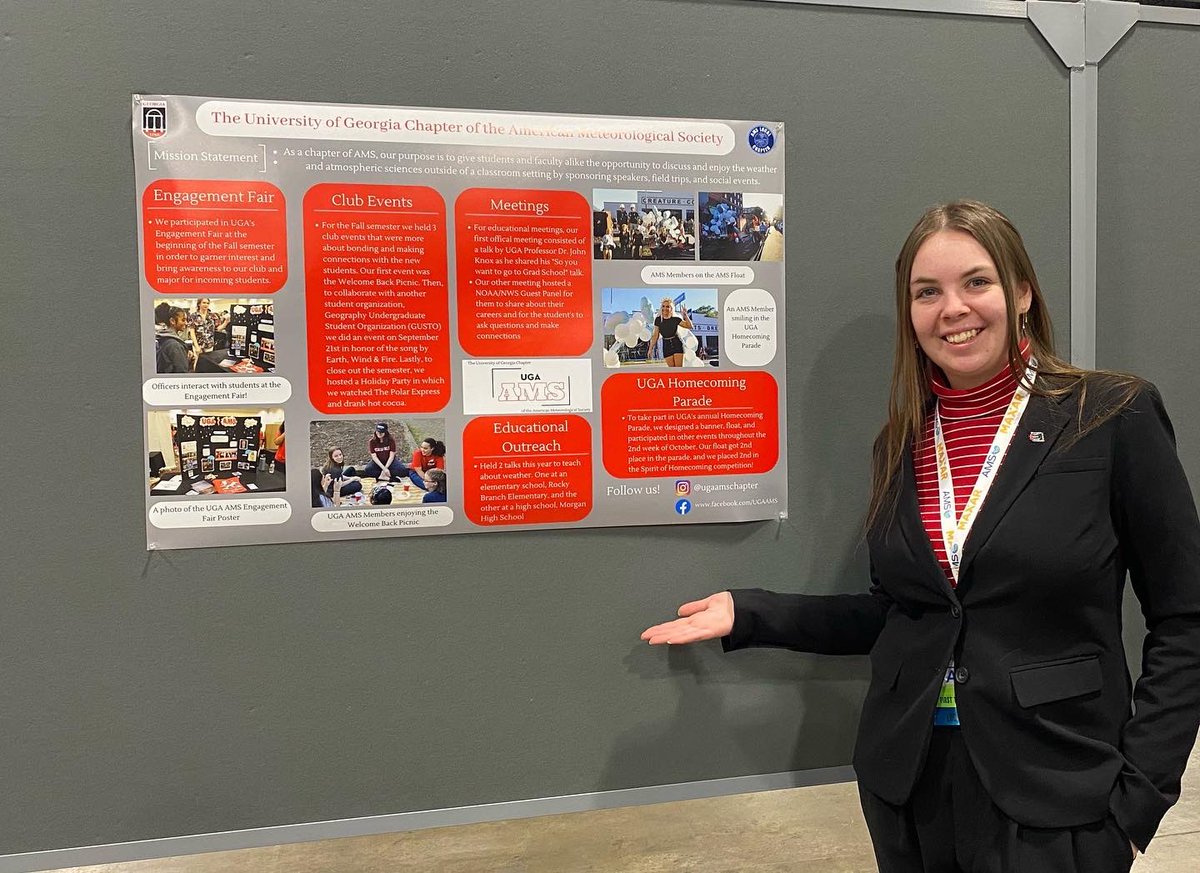 wxkarissa's tweet photo. I’m proud to represent @ugaamschapter at the #AMS2023 annual conference this year. To learn more about our chapter check out our poster if you are in person or our Instagram page. #GoDawgs https://t.co/YA7bTvHPZF