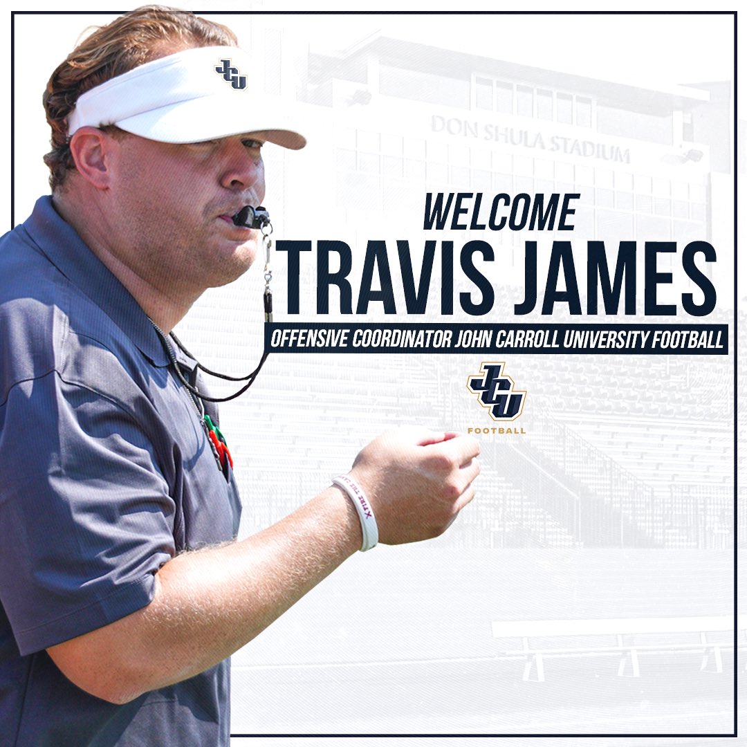 FB: Travis James has been hired as  offensive coordinator for <a href="/JCUFootball/">John Carroll Football</a>!

James comes to JCU after leading top Division III offenses at Union College, Rhodes College, and Illinois College 🏈 

More on James ⤵️
📰 jcusports.com/news/2023/1/9/…
#OnwardOn ⚡️ #d3fb