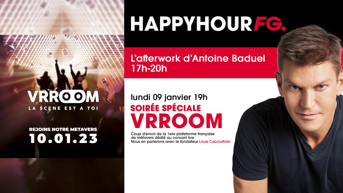 #LouisCacciuttolo, fondateur de @VRROOM_world en live dans l'Happy Hour FG : 'Notre plateforme est dédiée aux lives... Demain on organise à 20 heures un mini festival de lancement ! Le métaverse est parfait pour les artistes qui peuvent customiser leur environnement à l'infini'