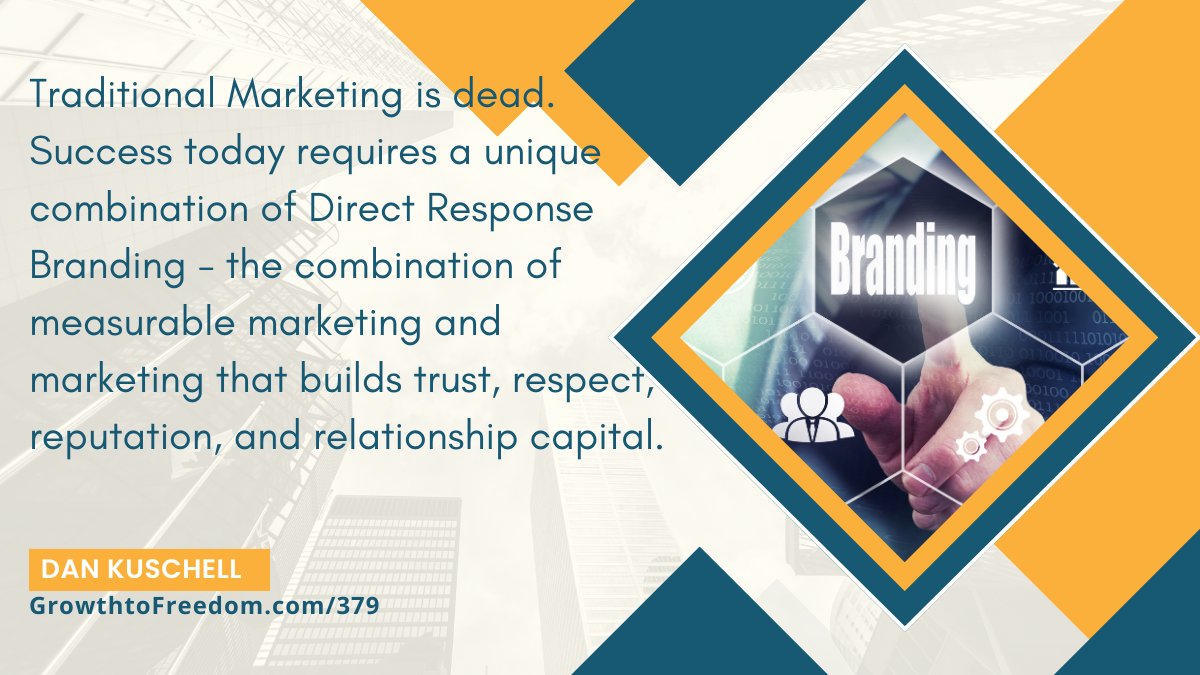 dan_kuschell's tweet photo. Success today requires a unique combination of Direct Response Branding - the combination of measurable marketing and marketing that builds trust, respect, reputation, and relationship capital.   - Dan Kuschell     #379 #branding #growth #freedom https://t.co/T3DgiGus5N https://t.co/uIAxtpEjJ5