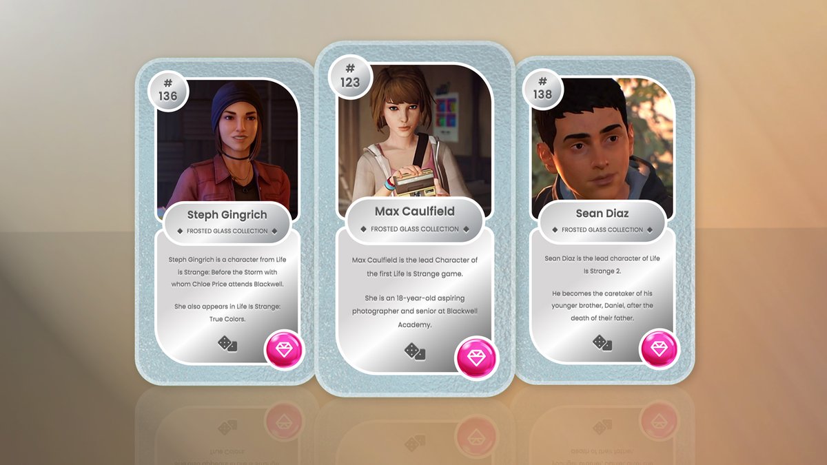 LISFansDotCom's tweet photo. The new Limited Edition Cards - Frosted Glass Collection - are available now in Limited Edition Cards Packs on #LifeIsStrangeFans!
For the next 24 hours, EVERYONE will get 75,000 Fan Points (the price of a Limited Ed. Card Pack) just for logging in!
https://t.co/rFjaK7PdQC https://t.co/DOjJ0fDyZq