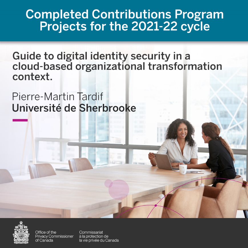 PrivacyPrivee's tweet image. This @USherbrooke project seeks to explore the key concepts behind digital identity and to make them accessible to #CdnBusiness leaders. Read their Digital Identity Security Framework Guide at: priv.gc.ca/en/opc-actions… #ContributionsProgram