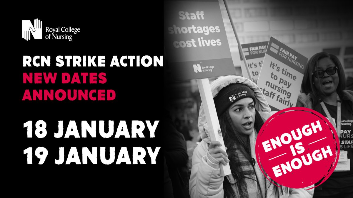 Health and care services are understaffed.

Patients are suffering.

The NHS is in crisis.

Our members are exhausted.

We’re taking #RCNStrike action again to demand better from the government. 

Find out more: rcn.org.uk/strikehub

#FairPayForNursing