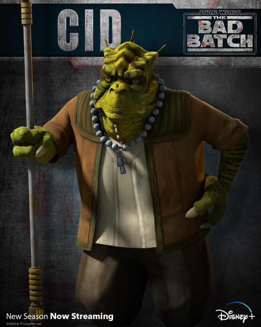 sw_holocron's tweet photo. Cid features on a new character poster for The Bad Batch! 

Did you know? Cid is voiced by Rhea Perlman, famous for playing head-waitress Carla Tortelli in Cheers and Matilda’s mother in Matilda. https://t.co/iR2Gf6xf0Z