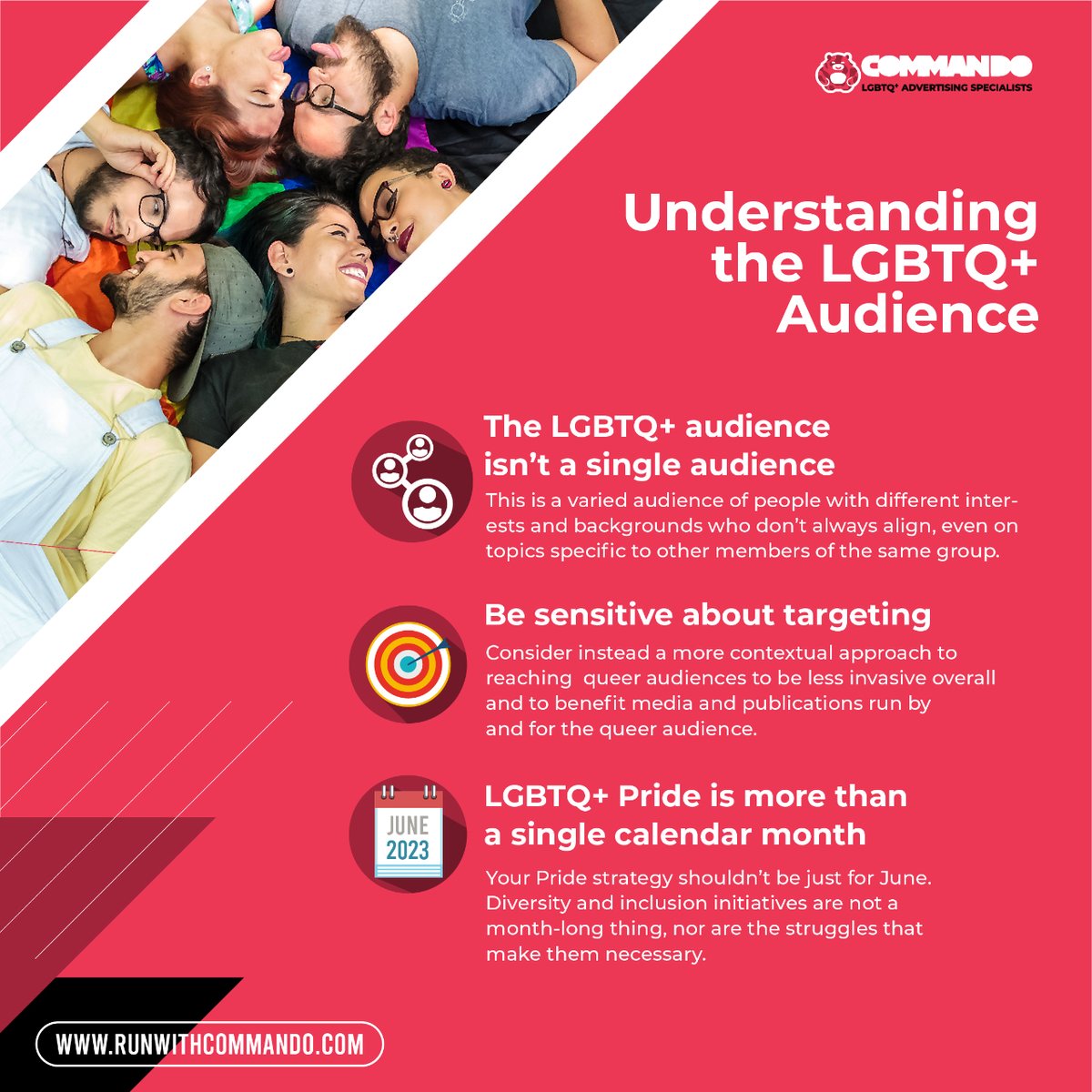 COMMANDO can help you understand the LGBTQ+ audience and make sure your message stands out!

Click the link in our bio to book a FREE 30 min chat with our team. 🔗