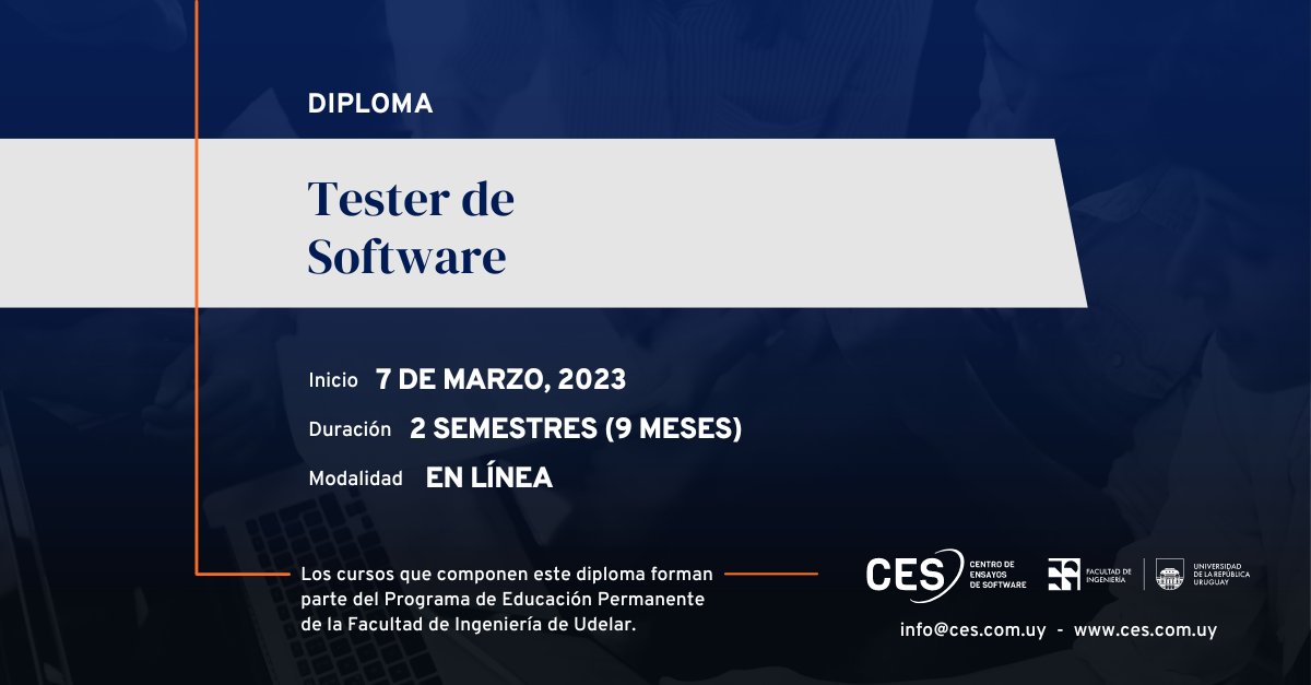 ces_com_uy's tweet photo. Tu futuro puede estar en el sector de las #TIC, ¡el Diploma Tester de Software te espera!
✅ +80% de salida laboral entre quienes egresan
🎓 150 personas egresaron el último año
Contactanos a info@ces.com.uy
#softwaretesting #carreradetesting #ces19años #expertosentesting https://t.co/DFkZRr7jMc