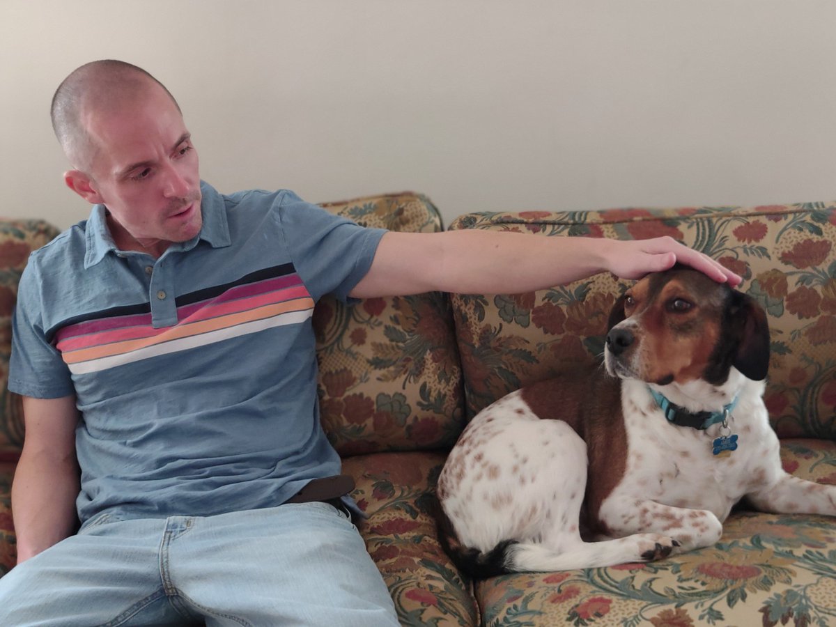 LucasABC17's tweet photo. On #CharlesErickson's first day out of prison, his mom shared this photo with me.

She says Charlie helped train the dog, Amos, while in prison. 

Erickson admitted to killing Kent Heitholt, but later said law enforcement coerced the confession. He claims he's innocent. https://t.co/Sh0vRtnVgC