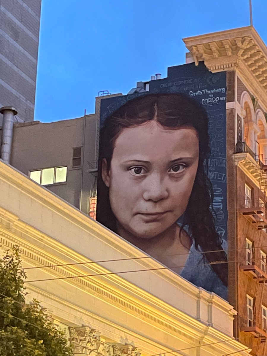 Spotted last night while walking back to my hotel from @orenshummus: @GretaThunberg watching over the #JPM23 crowd.