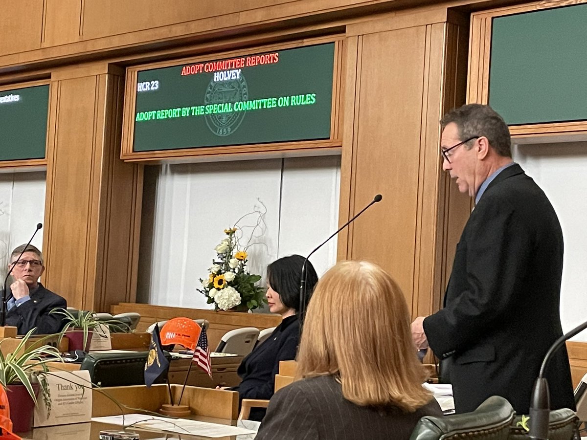 Speaker Pro Tem Rep Holvey presenting the House Rules. Passed by House 43-17 after a few statements of explanation and points of view