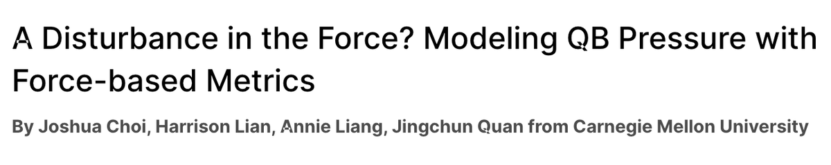 Stat_Ron's tweet photo. Exciting #BigDataBowl submission by 4 great @CMU_Stats undergrads I advised on modeling QB pressure with force-based metrics: https://t.co/QdYcMvroVg They came up with the neat force idea based on player-level traits and ran with it! I may have contributed to the title... https://t.co/z6nyiBZfKK