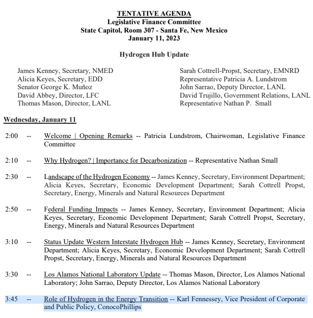 They're not even pretending anymore, that #BlueHydrogen is no more than a project to prop up oil and gas industry profits. 
Conoco-Phillips VP presents to the Jan 11 NM LFC on the 'Role of Hydrogen in the Energy Transition'. LOL. 😂
@RioGrandeSierra @Cavu @ProtectNM