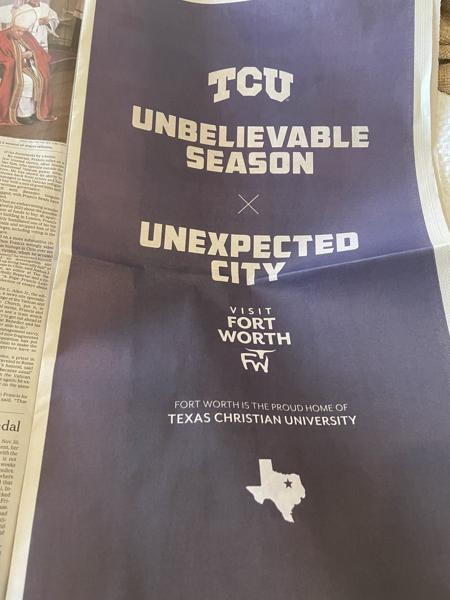 mitchwhitten's tweet photo. .@TCU is a huge part of #FortWorth’s tourism story. @VisitFortWorth is proud to support the Frogs! @TCUFootball https://t.co/8bOFvHIWcu