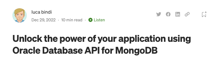 bch_t's tweet photo. Unlock the power of your application using Oracle Database API for MongoDB by Luca Bindi  https://t.co/0UjWarzVeo https://t.co/tFNWg2e8iW